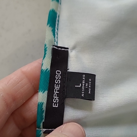 Espresso sleeveless teal & creamy white chevron print, high-low dress size Large - Picture 3 of 7